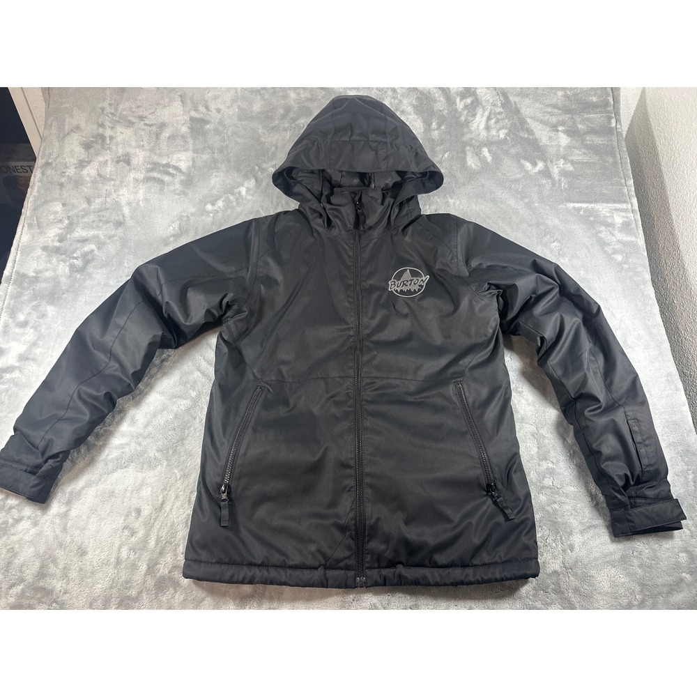 Burton Dryride Boys Large Black Hooded Snowboard Jacket Full Zip Logo Outerwear